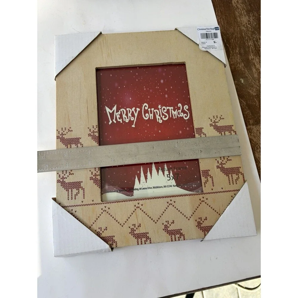 Vintage Christmas Tree Shops Nordic Reindeer Wood 5x7 Picture Frame Farmhouse